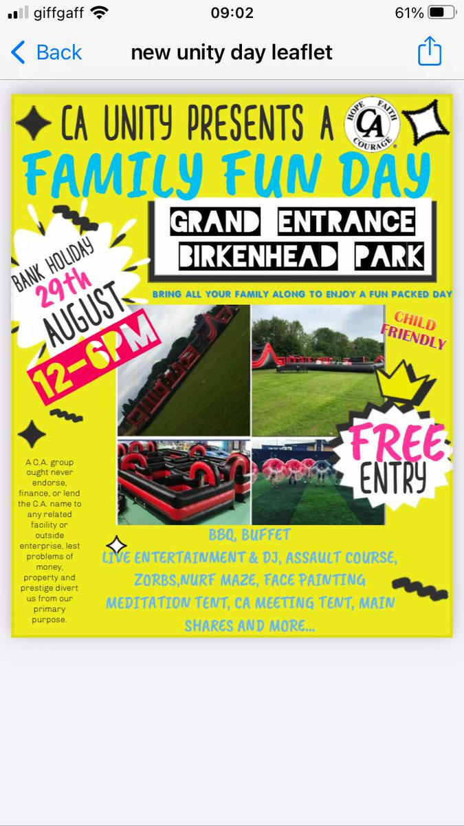 MarkWilliams_22's tweet photo. @CapitalWIRNews could we get a mention for cocaine Anonymous family funday this bank holiday monday 12 -6 pm a CA meeting will also be held at the event all welcome https://t.co/DZsx8xEuWp