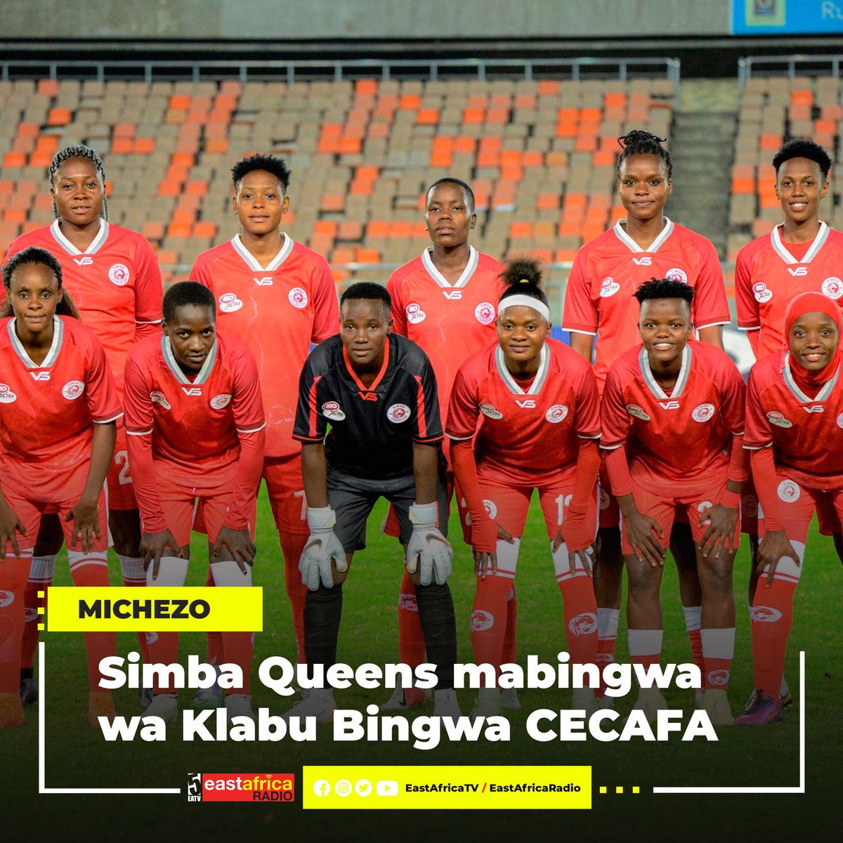 EastAfricaRadio (@earadiofm) on Twitter photo #MICHEZO Klabu ya soka ya wanawake ya <a href="/simbaqueensctz/">Simba Queens Tanzania</a> imeshinda ubingwa wa michuano ya vilabu Afrika Mashariki na Kati CECAFA kwa kuichapa She Coorporates ya Uganda na kufuzu kwenye michuano ya Klabu Bingwa barani Afrika 2022/23 ikiwakilisha kanda ya CECAFA.
#SimbaQueens #CECAFA #MICHEZO Klabu ya soka ya wanawake ya <a href="/simbaqueensctz/">Simba Queens Tanzania</a> imeshinda ubingwa wa michuano ya vilabu Afrika Mashariki na Kati CECAFA kwa kuichapa She Coorporates ya Uganda na kufuzu kwenye michuano ya Klabu Bingwa barani Afrika 2022/23 ikiwakilisha kanda ya CECAFA.
#SimbaQueens #CECAFA