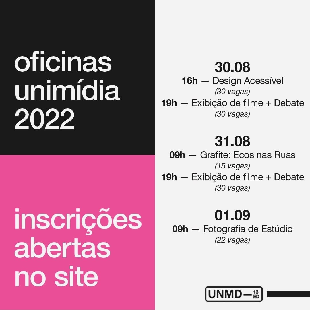 unimidiaunicamp's tweet photo. E também está oficialmente aberto as inscrições para oficinas e exibições!

As inscrições também são no nosso site, e se liga porque as vagas são limitadas hein!

🔗 https://t.co/OSeZAPYBJy https://t.co/ekvPJAxcTG