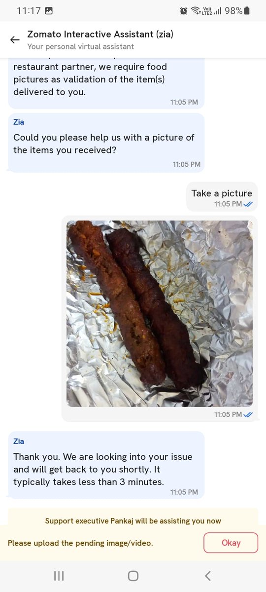 AuroBanAri's tweet photo. @zomato @zomatocare @jagograhakjago @BandBajaateRaho 
#Zomato has stooped new low. Item is not delivered, but Zomato #CustomerService executive Jaffar is asking me to let go of this incident because he is unable to contact the restaurant partner. Screenshots attached. https://t.co/6Lx0TccLgW