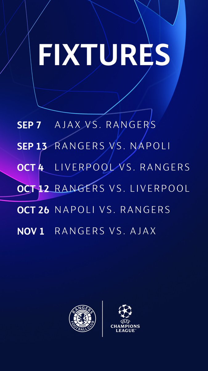 RangersFC's tweet photo. 🎟 Ticket information for our upcoming Champions League will be published within 24 hours.

We are waiting for away ticket allocation confirmation from UEFA.

#UCL https://t.co/q2gtVCFPn6