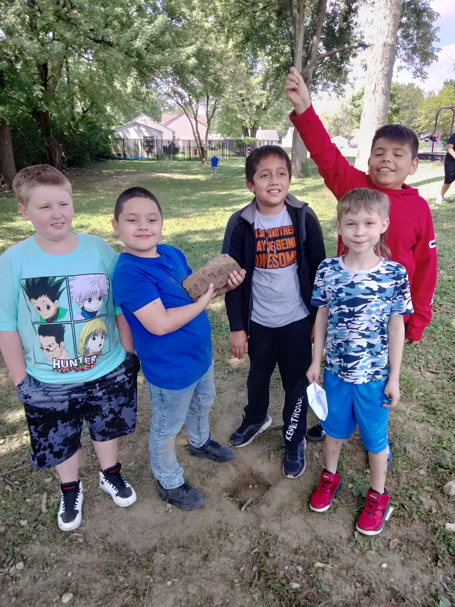 Chupke9's tweet photo. These boys dug during 3 recess periods and finally reaped the reward.  They were so proud of their find!  I explained excavation and how there are lots of careers that dig for different purposes.  Always trying to help my students make connections.
#ChasingGreatness
#MiddieRising https://t.co/tQYTgRWL8n