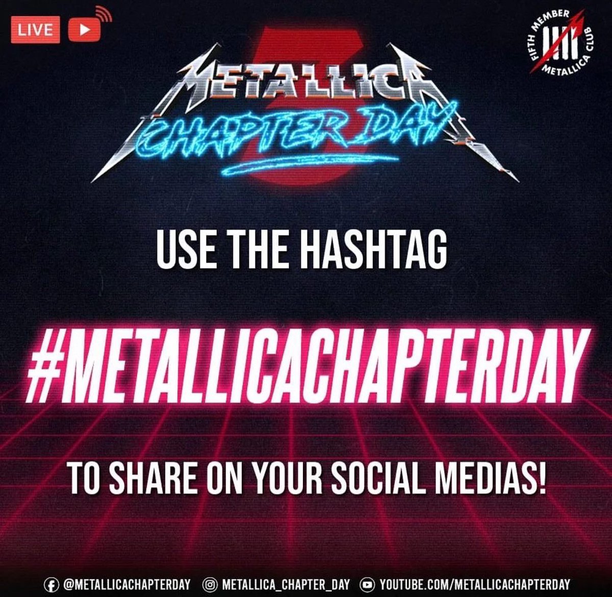 MetSince1981's tweet photo. HOY… Metallica Chapter Day 2022!
🤘Utiliza el hashtag #MetallicaChapterDay para publicar en tus redes sociales.
#Metallica #MetallicaChapterDay3 #MCHD3 #MetallicaChapterDay2022 #FifthMember #MetFans #MetFamily #METALLICAMetalUpYourAss🗡🚽 https://t.co/a133DxZfwI