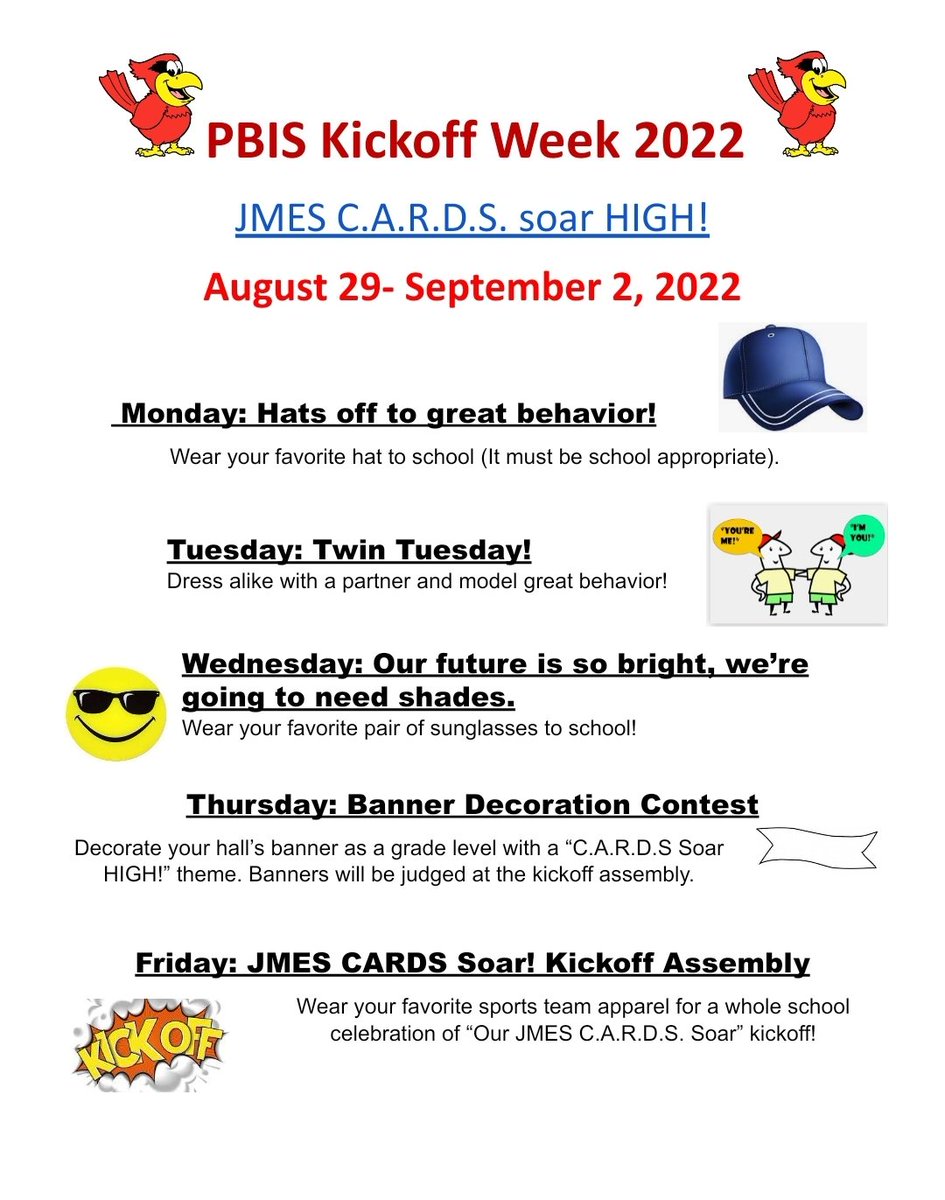 PBIS Kickoff Week is August 29th - September 2nd.
