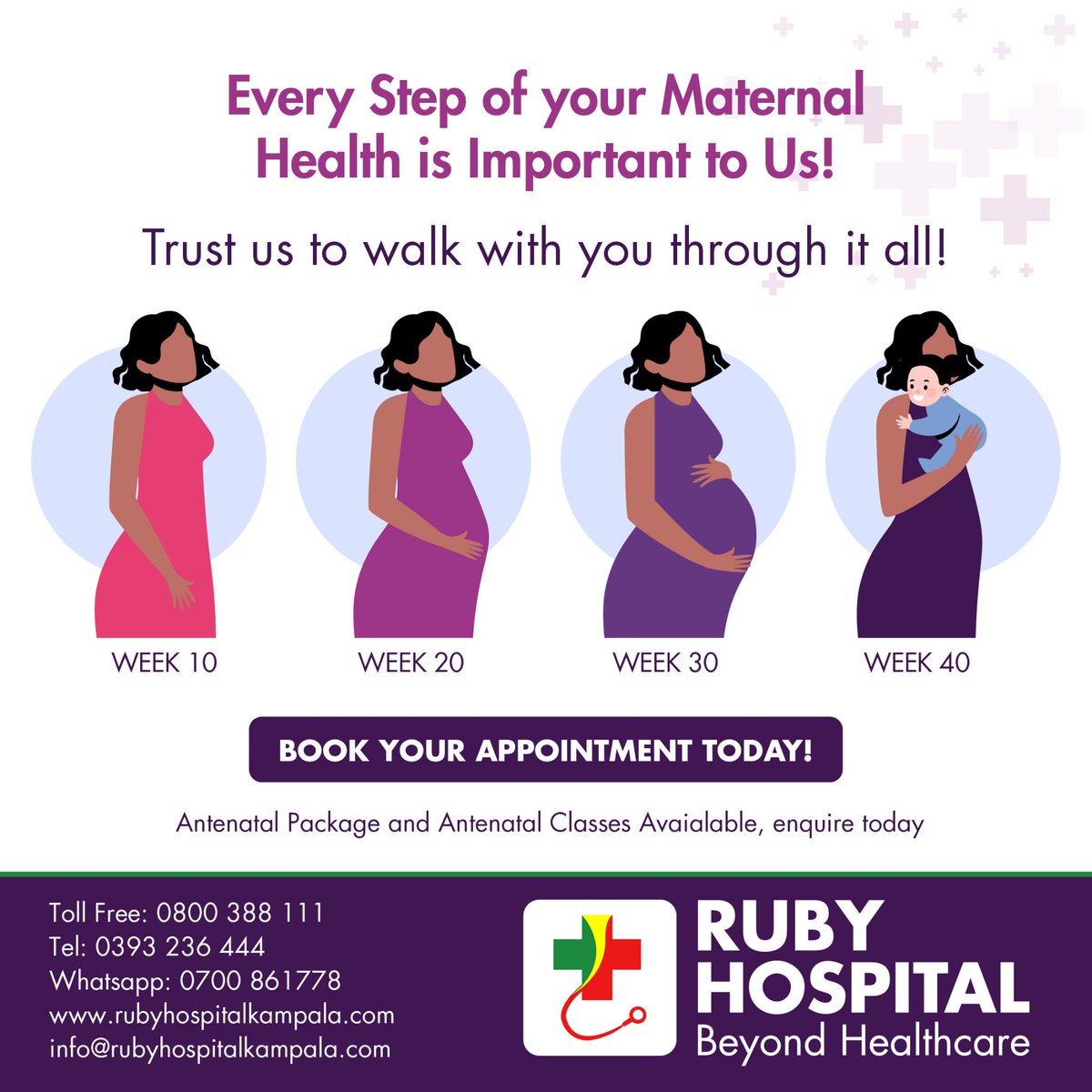 RubyhospitalUg's tweet image. Every step of your maternal journey is important to us. Trust us to walk with you through the journey. Book an appointment!

#RubyMedicalCenter
#RubyHospital
#BeyondHealthcare
#AntenatalCare
#Maternity