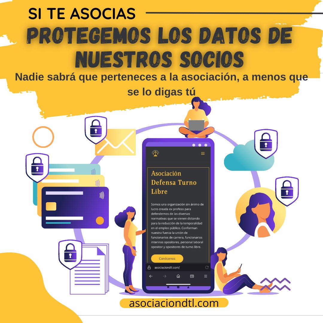 Nos comentan funcionarixs de carrera que no se asocian porque reciben presiones de sus compañerxs interinxs (y algunxs jefes). Estamos obligados por ley a no compartir datos de los socixs. NADIE sabrá que perteneces a nuestra organización, a menos que lo digas tú. #VentajasDTL