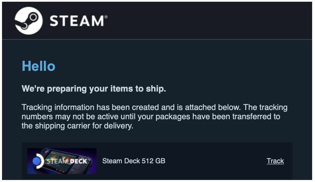 scatteredbrainn's tweet photo. Just about the best “stuck at home with COVID” news I could have gotten! Can’t wait to use the Steam Deck and get a video of my thoughts together! #steamdeck #steamdeckondeck https://t.co/LeeZR68HyY