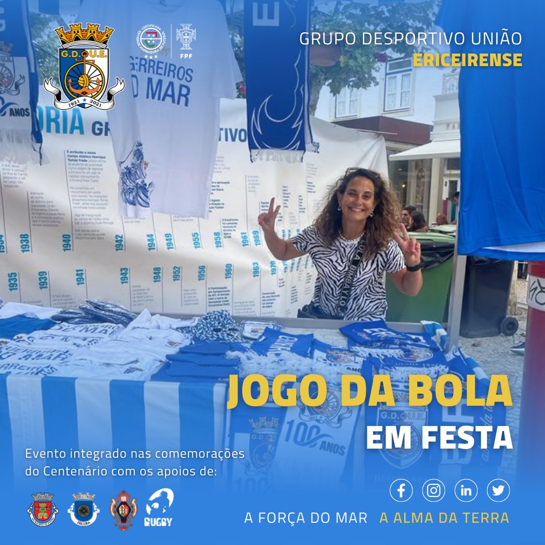 ESTE FIM DE SEMANA HÁ FESTA NO JOGO DA BOLA

Ainda estás a tempo de visitar a nossa tenda no Largo do "Jogo da Bola", na Ericeira, num evento integrado nas comemorações do nosso Centenário, onde vais poder provar as deliciosas bifanas e comprar o merchandising do nosso clube.