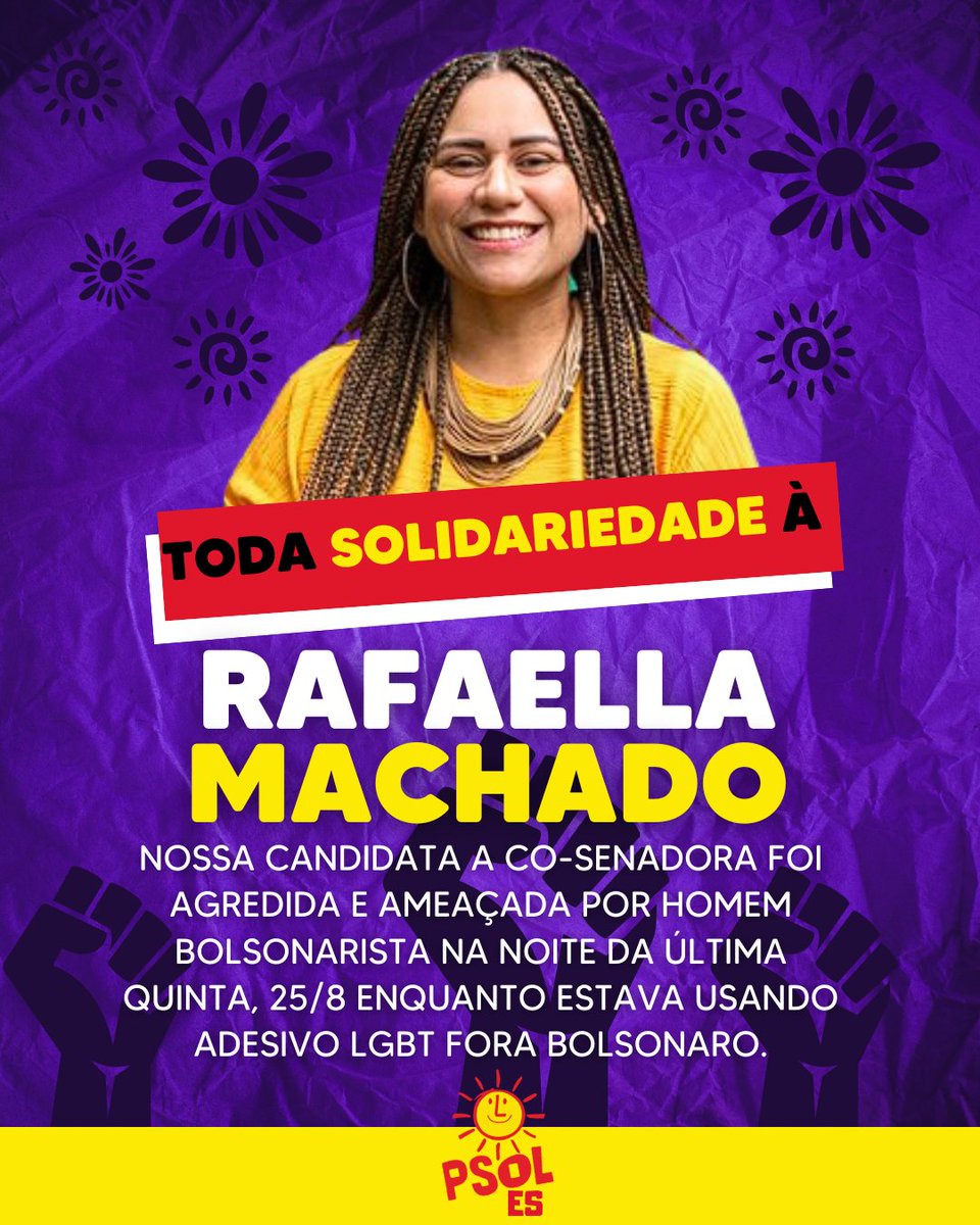 psol50es's tweet photo. Nossa candidata a co-senadora @ellamachado.psol foi agredida na última quinta, 28/8 por um homem branco cis-hétero bolsonarista.😔
🏳‍🌈Por portar um adesivo LGBTQIAP+ escrito Fora Bolsonaro
Mais um caso de agressão a uma mulher negra que luta pelo seu espaço na sociedade😭 https://t.co/ahS3w2z1f9