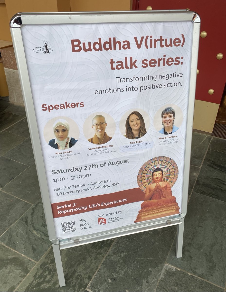 MJThomo's tweet photo. Grateful to be invited to hear ⁦@jarbou_noor⁩ speak at the Nan Tian Temple today as part of the Buddha V(irtue) Series. The panel also included ⁦@tenderfunerals⁩ and ⁦@HiddenHarvestAU⁩ https://t.co/SdIwq9qZvA