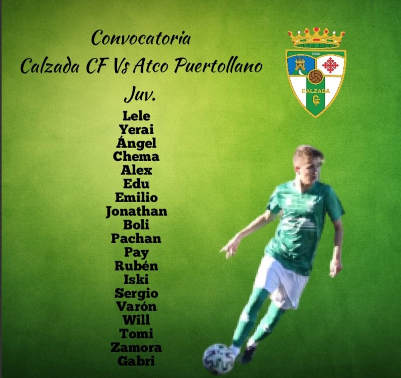 Convocatoria para el partido de mañana contra el Atco. Puertollano juvenil