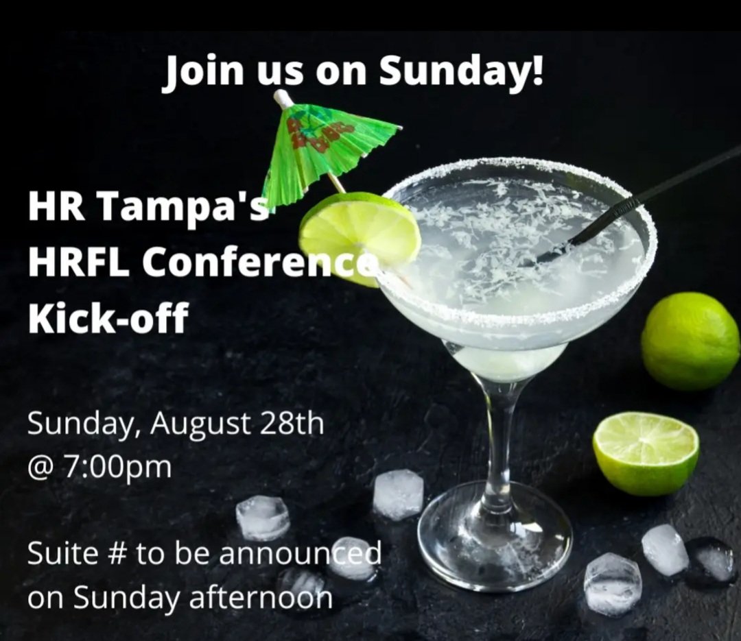 cbrnich's tweet photo. Hey, HR Tampa members!! Attending the HRFL22 Conference? Help us kick-off the conference on Sunday evening at 7:00pm. Hospitality suite location will be announced on Sunday afternoon. We look forward to connecting with you in Orlando! #HRTampa #HRFL22 https://t.co/vkoXpj3hWY