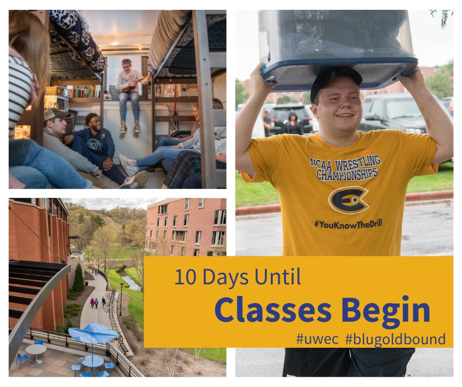 UWEauClaire's tweet photo. Only 10 days to go, Blugolds 💙 💛 #uwec #blugoldbound https://t.co/ZeDnlP1LKO