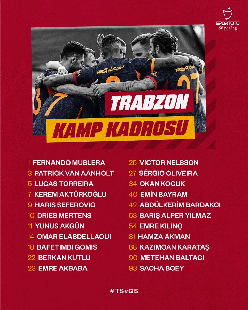 webaslan's tweet photo. ❌Leo Dubois
❌Fredrik Midtsjö
❌Taylan Antalyalı
❌Oğulcan Çağlayan
❌Ömer Bayram
❌Emre Taşdemir
❌Christian Luyindama
❌Alexandru Cicaldau

Trabzonspor maç kadromuz açıklandı. https://t.co/Pts7RKSAGv