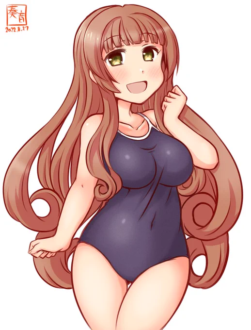 「…予想通り、最っっつ高に暑いわ、ここの夏も。でも平気よ、この装備なら! ふっ…勝ったわね!」#艦これ版真剣お絵描き60分一本勝負_20220827#ヘレナ 