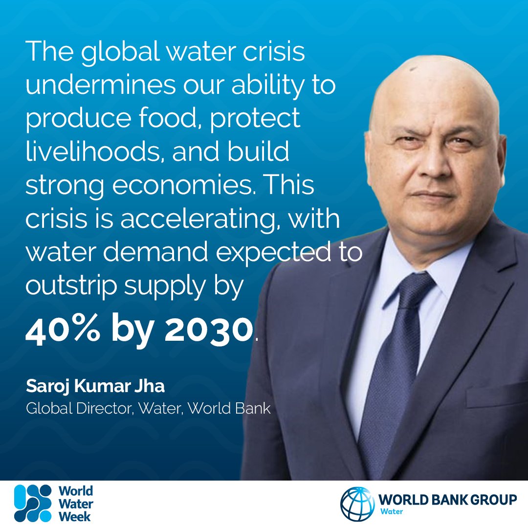 WorldBankWater's tweet photo. As we approach World Water Week, @worldbankwater continues to partner with countries across the world to help address the challenges posed by increased water scarcity. From @sarojjha001, here’s what it will take to tackle this evolving crisis: https://t.co/ZAmas4MiWB #WWWeek https://t.co/FVZHgpBez4