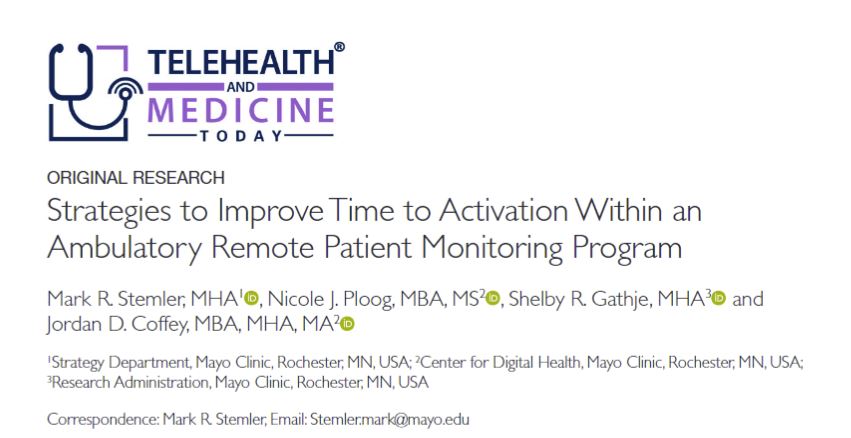 THMToday's tweet photo. New Original Research
Strategies to Improve Time to Activation within an Ambulatory Remote Patient Monitoring Program https://t.co/MEwj0KFE7x
#research @MayoClinicHS #remotepatientmonitoring #RPM #ambulatorycare #meded #scicomm #research #openacess #MayoClinic https://t.co/3WjicjhAkn