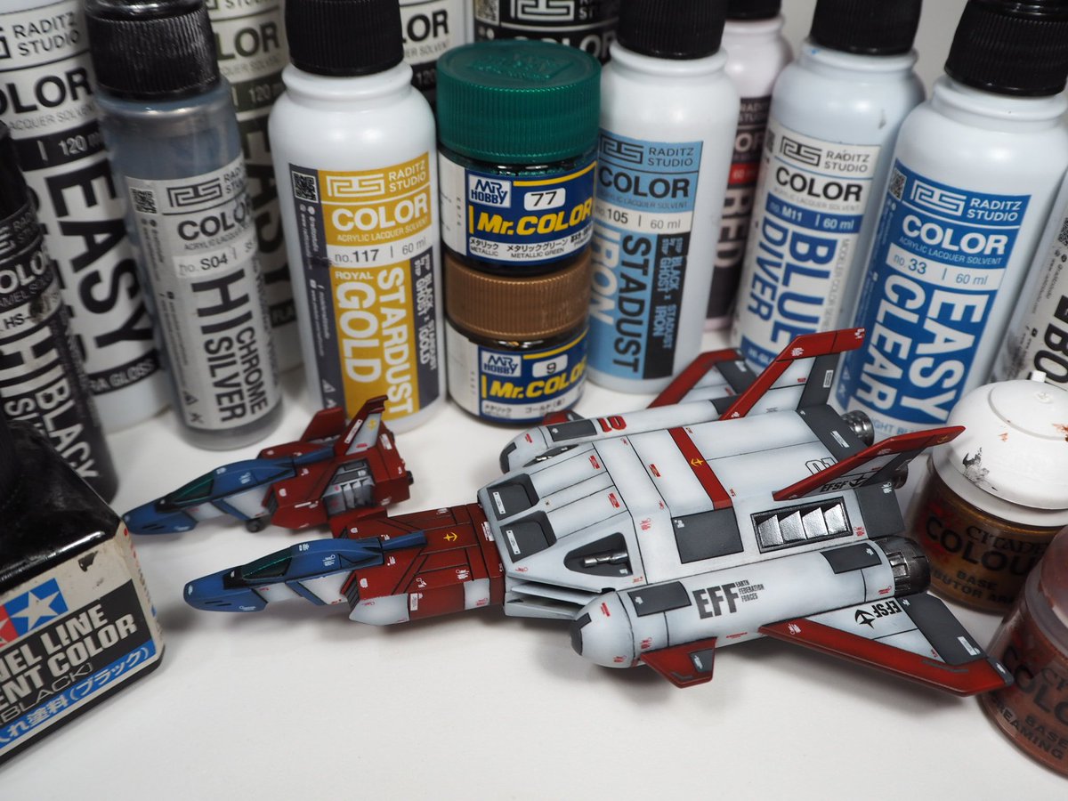HobbyLifeStudio's tweet photo. Classic 1/144 Core Booster &amp; Core Fighter  

Finished!!! 
See you at AK interactive international competition Thailand 

#HobbyLifeStudio #WIP #Bandai #バンダイ #Gunpla #ガンプラ #Plamo #プラモ #Modelkits #機動戦士ガンダム #MobileSuitGundam #CoreBooster #EFSF https://t.co/xroWFRyuf7