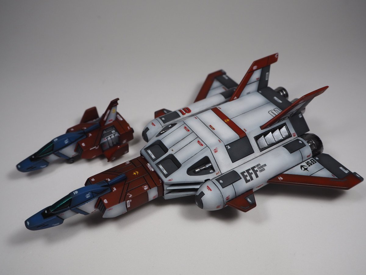 HobbyLifeStudio's tweet photo. Classic 1/144 Core Booster &amp; Core Fighter  

Finished!!! 
See you at AK interactive international competition Thailand 

#HobbyLifeStudio #WIP #Bandai #バンダイ #Gunpla #ガンプラ #Plamo #プラモ #Modelkits #機動戦士ガンダム #MobileSuitGundam #CoreBooster #EFSF https://t.co/xroWFRyuf7