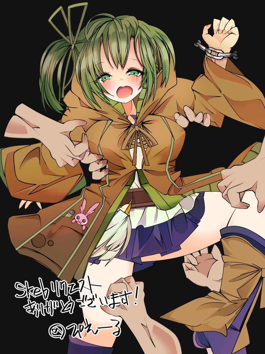 1girl duel monster green hair green eyes skirt open mouth restrained  illustration images