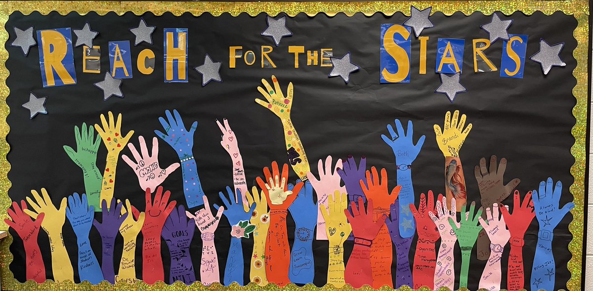 These are the hands of NLS Staff Members, Reaching for the Stars to serve our NLS ⭐️s!!!  We have written our goals for the year and signed our names!!!  #NLS⭐️Strong. #allinBCPS