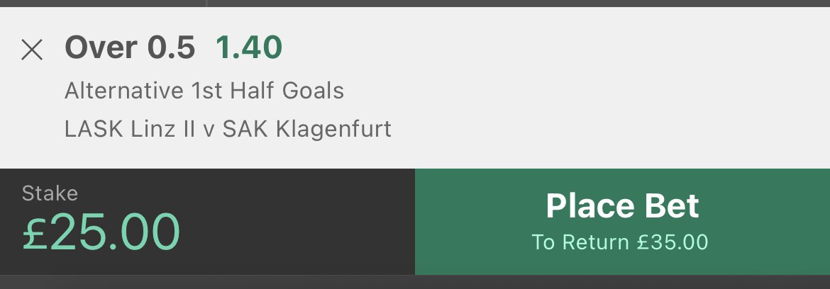 Mr_Footy_Tips's tweet photo. Inplay Challenge - £100 Target

Bet 1 - Austria 🇦🇹 

Over 0.5 FH goals

£25 returns £35

Hit ❤️ if you’re following https://t.co/HEOM4BPWpN