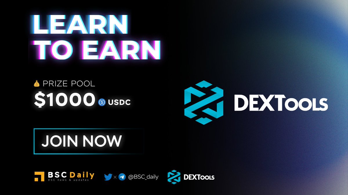 bsc_daily's tweet photo. 🔥 BSC Daily x @DEXToolsApp 🔥  

📢 Learn To Earn: Block Explorer Edition

🚨 How to become 10 winners to share the prize pool 👇 
     ✅ Like &amp; Comment this tweet
     ✅ RT &amp; Tag 3 friends
     ✅ Complete the quiz: https://t.co/hYLwzhnWma

⏰ Duration: 7 days

#L2E #Dextools https://t.co/LS2HkagQtq