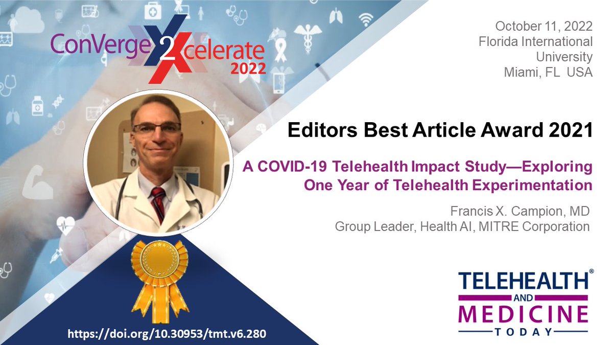 THMToday's tweet photo. #THMT Proud to Announce the
2021 Editors Best Article Award:
"A COVID-19 Telehealth Impact Study Exploring One Year of Telehealth Experimentation"
DOI: https://t.co/XWdd7hIfv5
Congratulations, #Authors
#ClaimsData #COVID19 #DigitalHealth #originalresearch #Telehealth #research https://t.co/Lk7x1acqtY