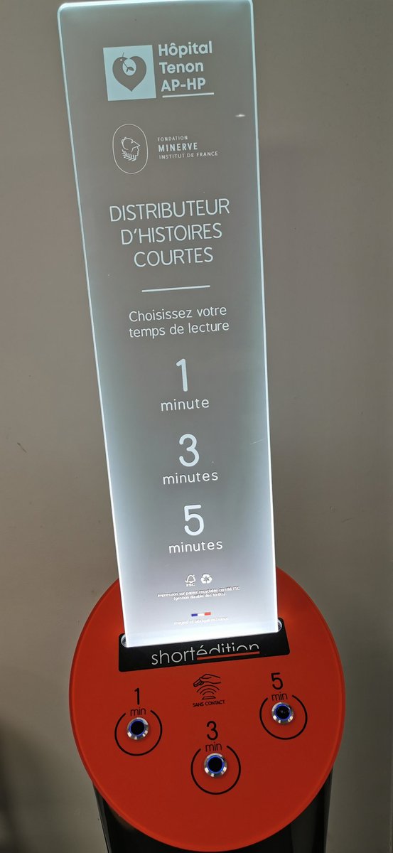 jerome_pdf's tweet photo. Au service des #urgences @HopitalTenon @APHP il y a un distributeur d'histoires pour patienter. 1 minute, 3 minutes ou 5 minutes. Merci pour cette idée géniale. #Fondation #MINERVE @ShortEdition_EN #ShortEdition imaginé et fabriqué en #France 🇫🇷 @InstitutFrance #culture #lecture https://t.co/UZQpUMqh5x