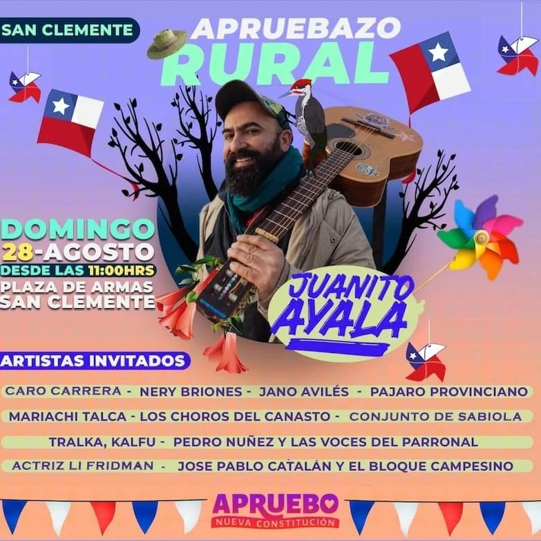 aprueborural's tweet photo. MAÑANA! 🇨🇱 GRAN #APRUEBAZORURAL 👩‍🌾🌽
Este 🗓 domingo 28 de agosto, estaremos en la Plaza de Armas de San Clemente, desde las ⏰️ 11:00 hrs. con @MEQChile, @FranciscaArauna @velosodiputada  y @fersalinas333 en el #apruebazorural 🙌🙌 https://t.co/zpuM6v9Dbg