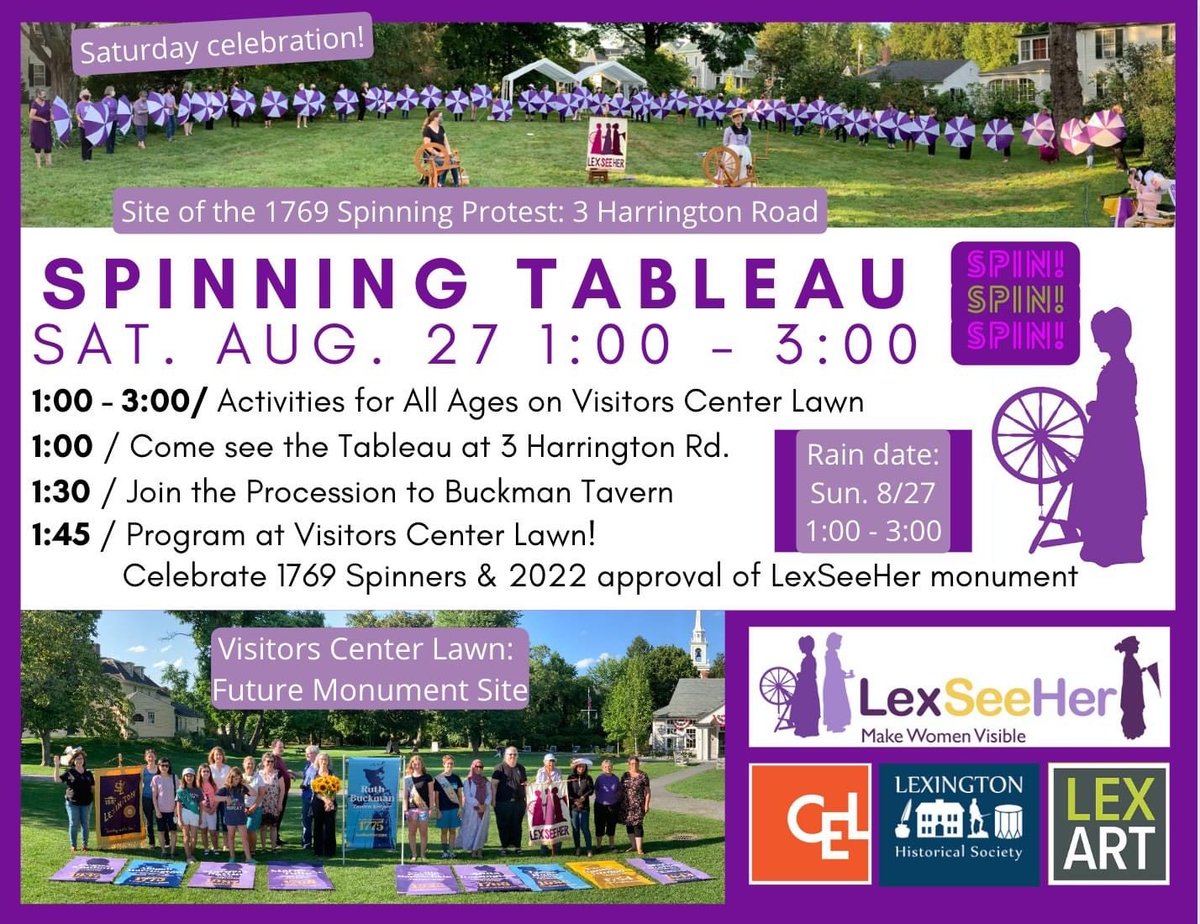 Today! Join us from 1:00 - 3:00 pm at 3 Harrington Road and the Visitors Center lawn to celebrate women's history and untold stories. Community of Endowment of Lexington has granted LexSeeHer special funding for supplies to create 45 aprons for the #SpinningTableau #LexDoingGood