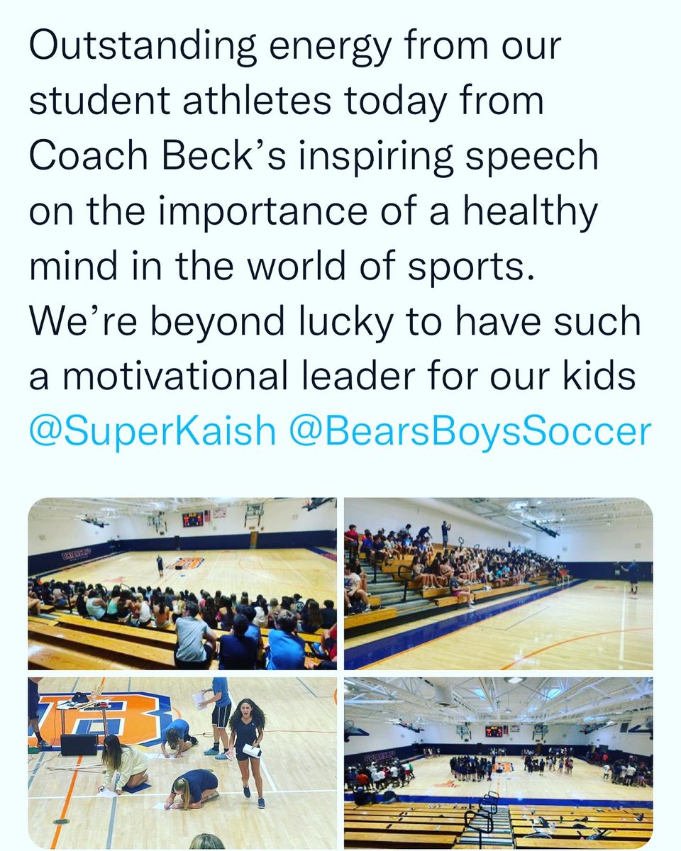 BrandonBeckEDU's tweet photo. Absolutely inspired by the energy from the Pre Season Leadership Rally that I was able to conduct for @Bcliff_6th_man 
Briarcliff High School. 

These student athletes brought the 🔥🔥🔥
They are going to be leading with the 3 Es this season. 
Energy. 
Enthusiasm.
Efficiency. 
🐻 https://t.co/8p5Bvb7tAC