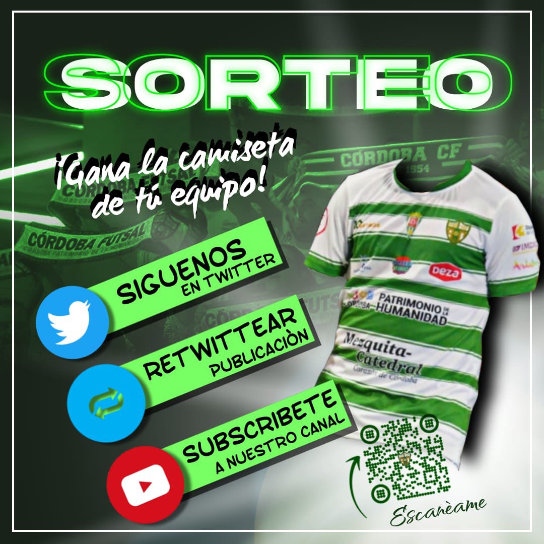 📣 ¡¡¡¡SORTEO!!!!
➡️ Síguenos, retuitea y suscríbete al canal YouTube (Córdoba Futsal TV)
✅ Plazo: 4 sept.
➡️ Y no dudes en sacar tu abono para la 22/23 (desde 72 €)
📍 C/ José Mª Martorell, 30
📆 Lunes a viernes (17:30 a 20:30 h)
❌ Sin “Día del club”
➕ Partidos filial (2ªB)