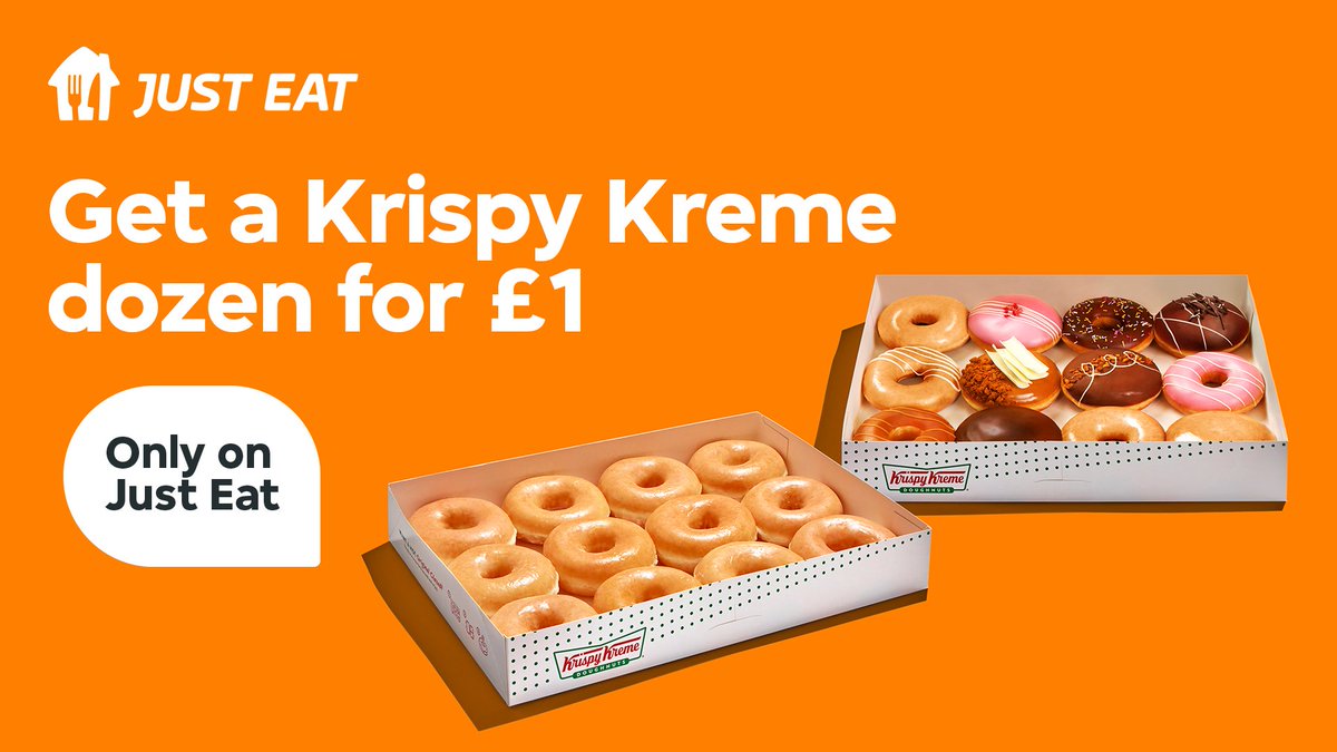Last chance to get the Krispy Kreme Original Glazed® Dozen for just £1 when you buy any Dozen. Offer ends midnight Sunday. Only on Just Eat.
