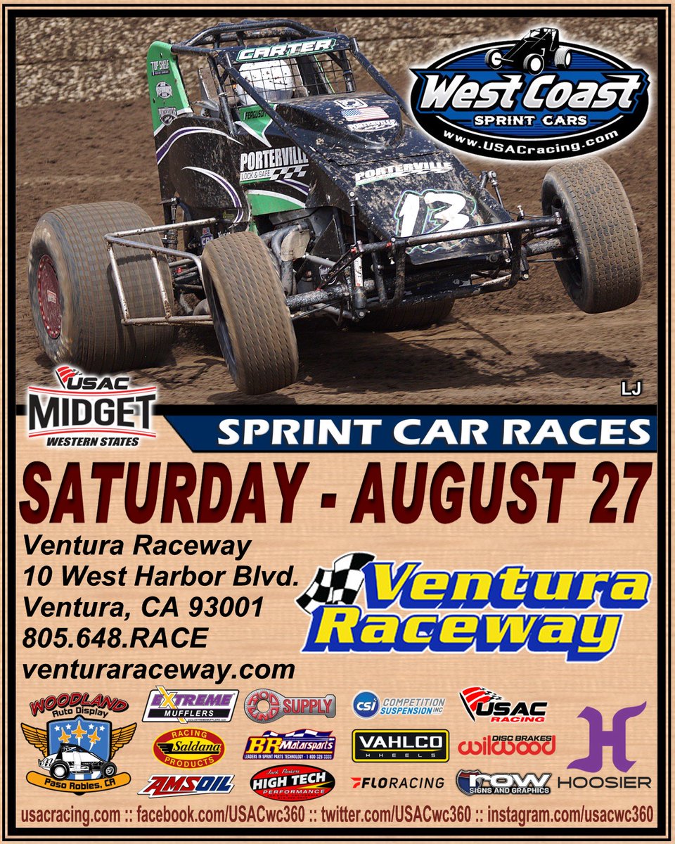 USACwc360's tweet photo. IT'S RACE DAY! The USAC West Coast 360 Sprint Cars are back in action at Ventura Raceway. The USAC Western States Midgets will join the action packed card. 

#USAC #USAC360 #usacnation #usacracing #usacwestcoast #usacsprints  #ventura #venturaraceway https://t.co/BUwRtqhfI3