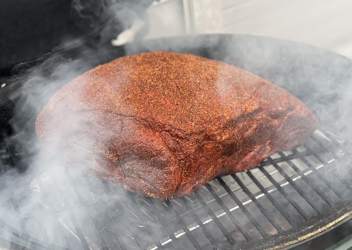 BaaBaaAcres's tweet photo. Saturday morning smoke on @TheNYRA Travers Day! In 10 hours we’ll have BBQ magic. #PorkButt #MidSummerDerby #GradeOneBBQ https://t.co/514sWItYX4