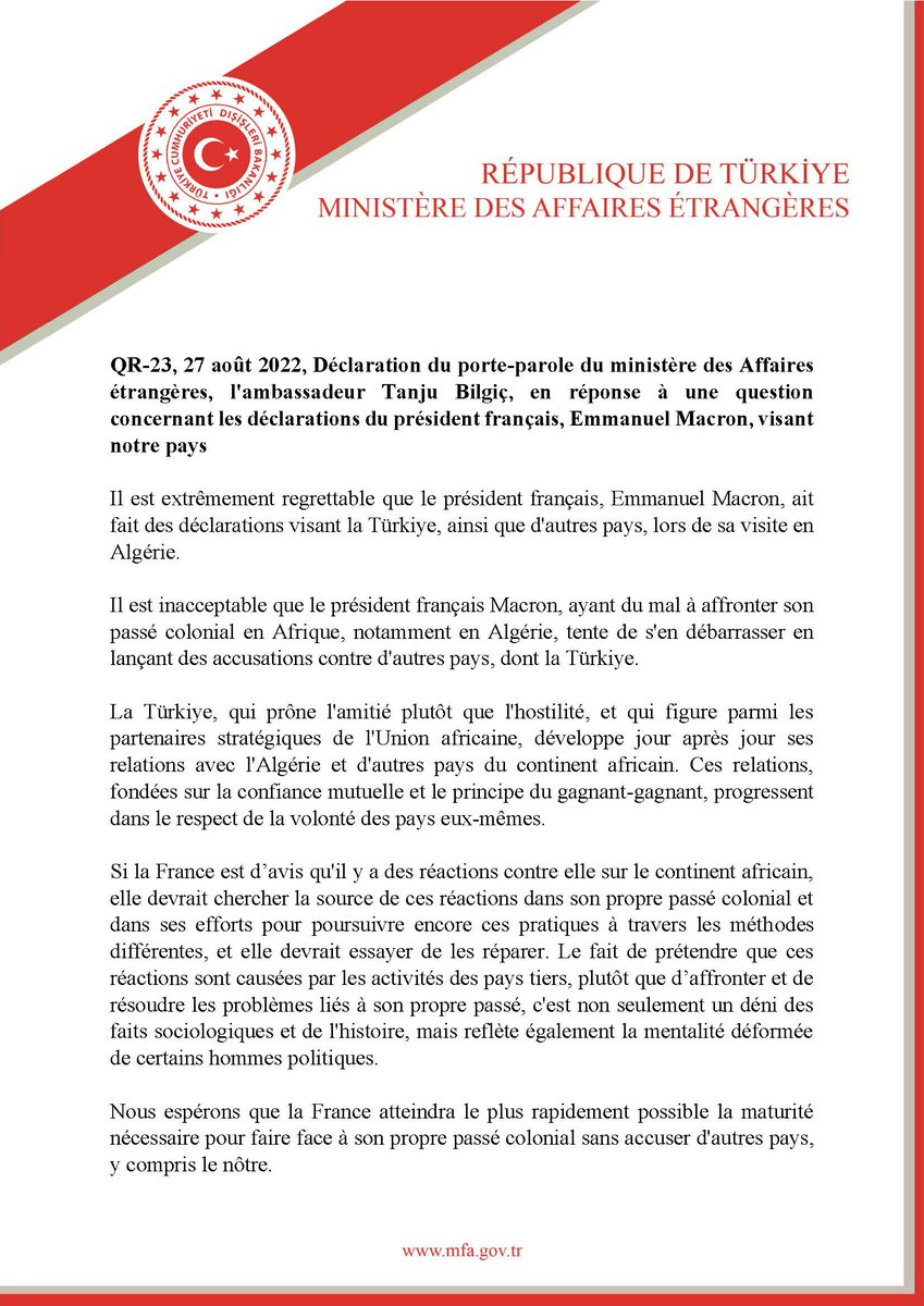 Turkish MFA / MAE Français tweet media