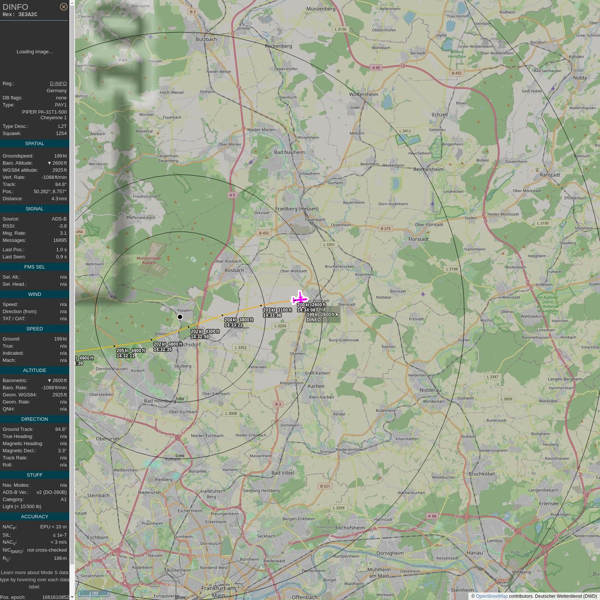 AKoeppern's tweet image. ICAO: #3E3A2C
Flt: #DINFO
First seen: 2022/08/27 16:32:30
Min Alt: 3800 ft MSL
Min Dist: 0.81 km

#planefence #adsb - docker:kx1t/planefence
globe.adsbexchange.com/?icao=3e3a2c