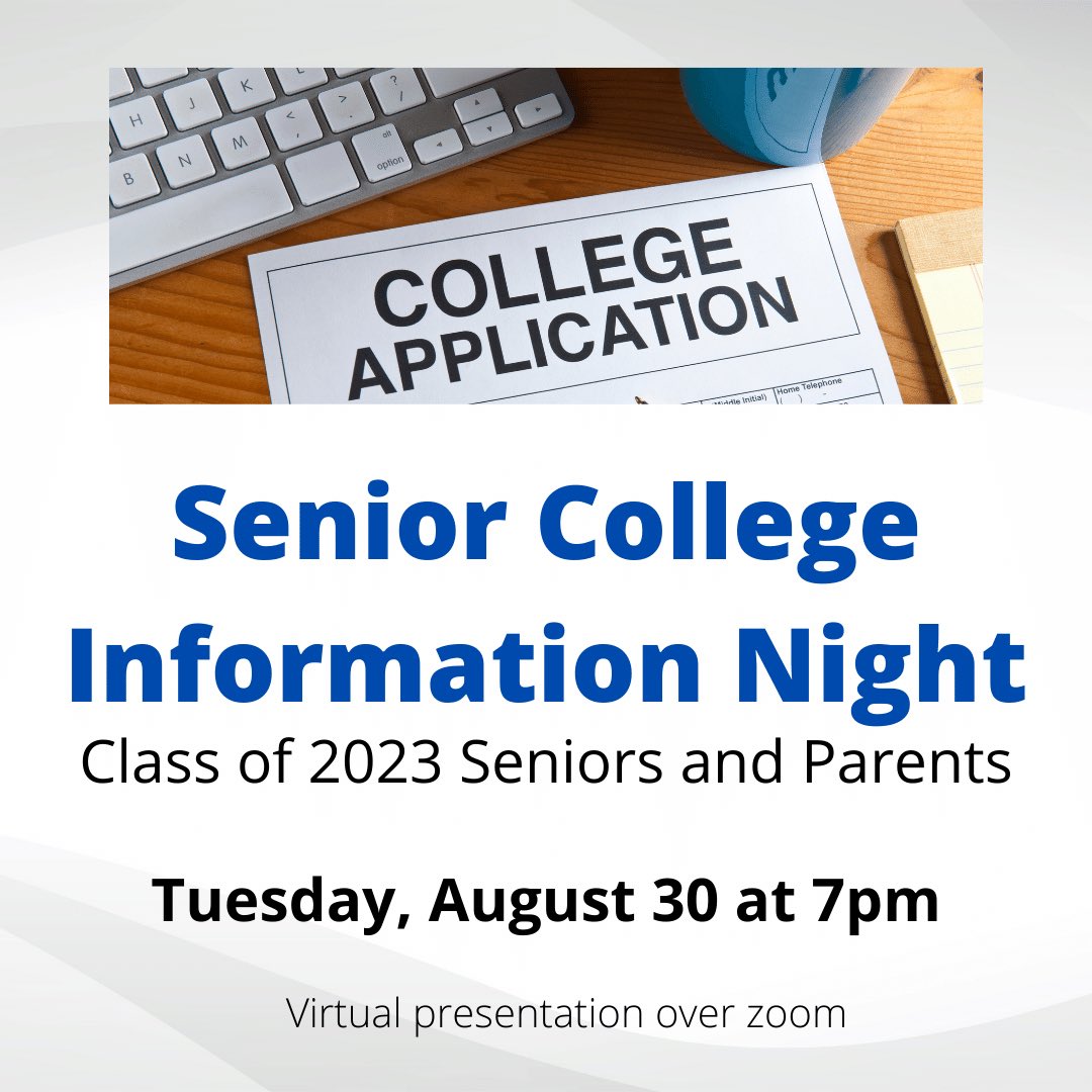 WKHSWolves's tweet photo. Senior students and parents, don’t forget the College Information Night is coming up on Tuesday at 7pm on zoom. #TimeToApply https://t.co/RGPVhJIEpN