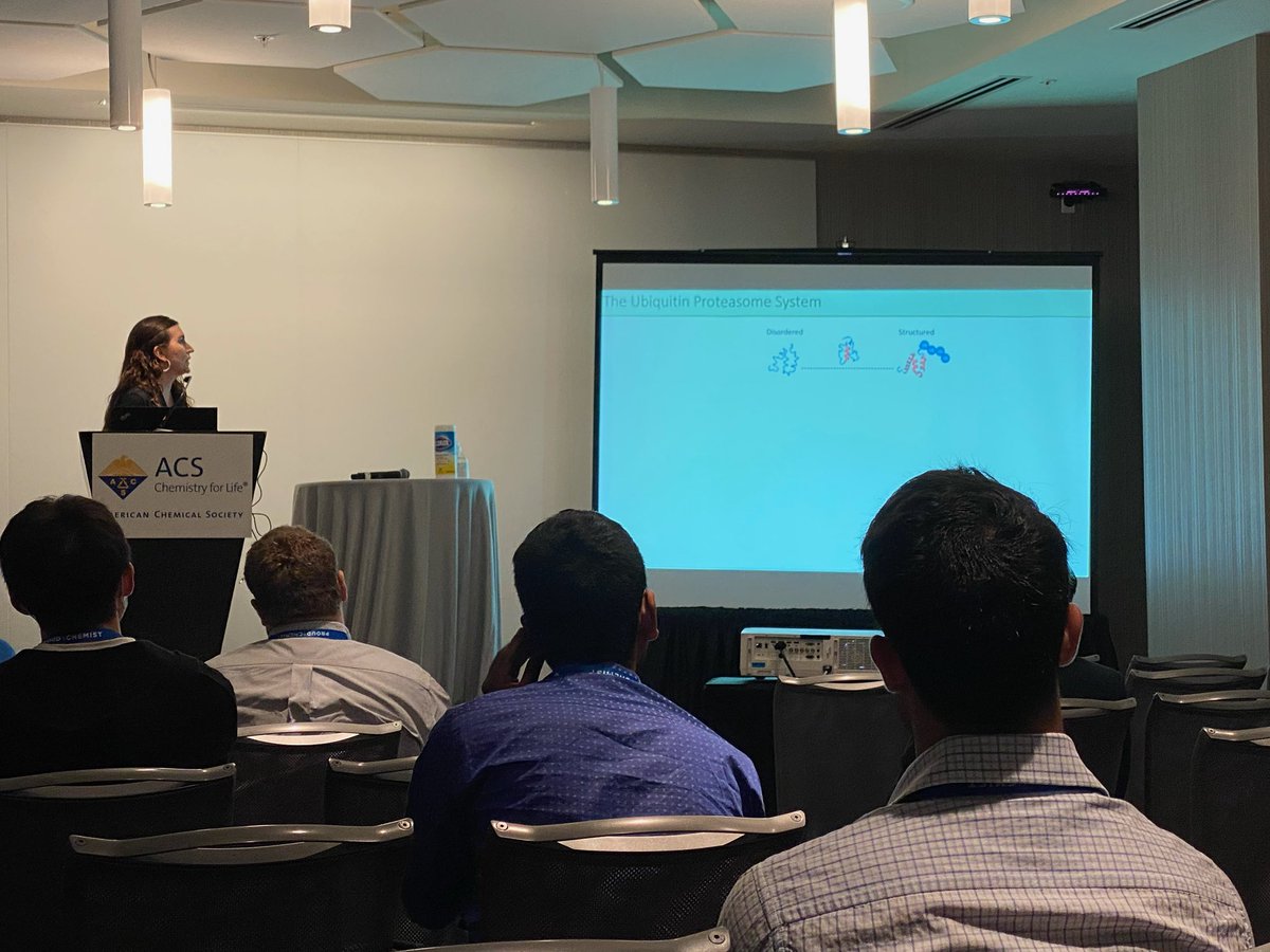 Tepe_Lab's tweet photo. Allison gave an oral presentation on “20S proteasome activation protects against proteasome impairment by dipeptide repeat proteins implicated in the disease progression of ALS” during the last ACS Conference in Chicago. #ACSFall2022 #ACSChicago @MSUChem https://t.co/J4YhunBSgN