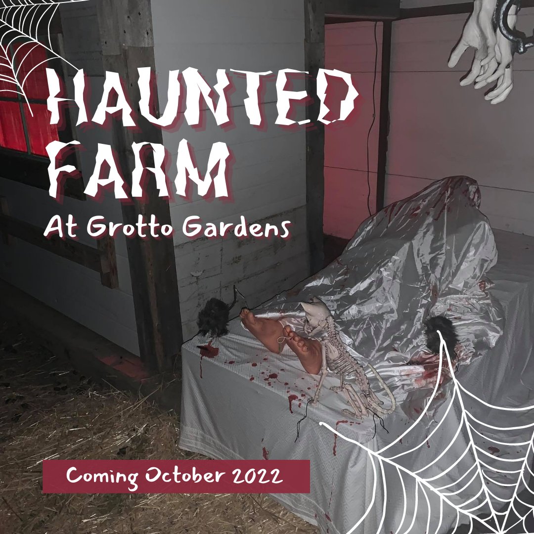 Grotto Gardens Haunted Farm is back for another year 👻 Who’s ready to get spooked?
Make sure to mark your calendars. This year is going to be scarier than ever, &amp; you won’t want to miss it.
There will also be a daylight haunt for the little ones. Stay tuned for more information.