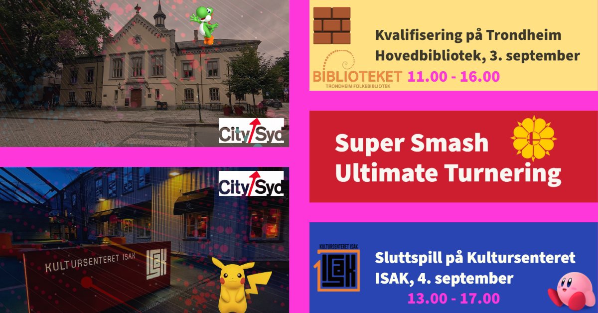 A quick reminder about our #Smash-tournament! Two days with a qualification at <a href="/TFBib/">Trondheim folkebibliotek</a> on Saturday and finals with (hopefully) a packed arena at #ISAK Sunday. 

Register and info: start.gg/smashnidaros 

#NidarosSpillfest #Trondheim