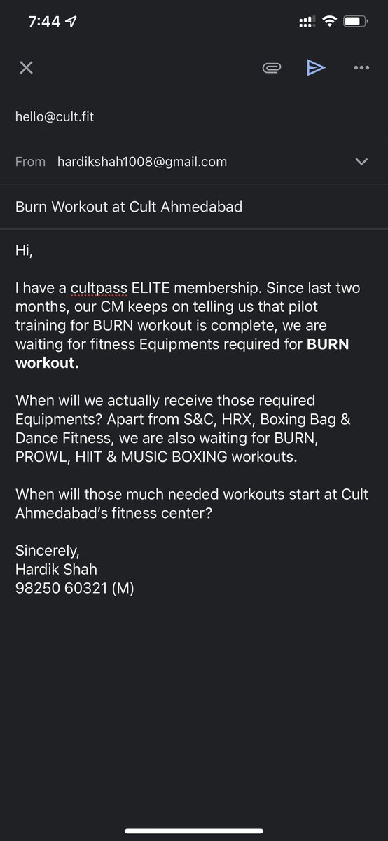 Hardik7's tweet photo. @cultfitOfficial Does your company even read the email before replying? This has just happened. https://t.co/DEgi0O1FZW