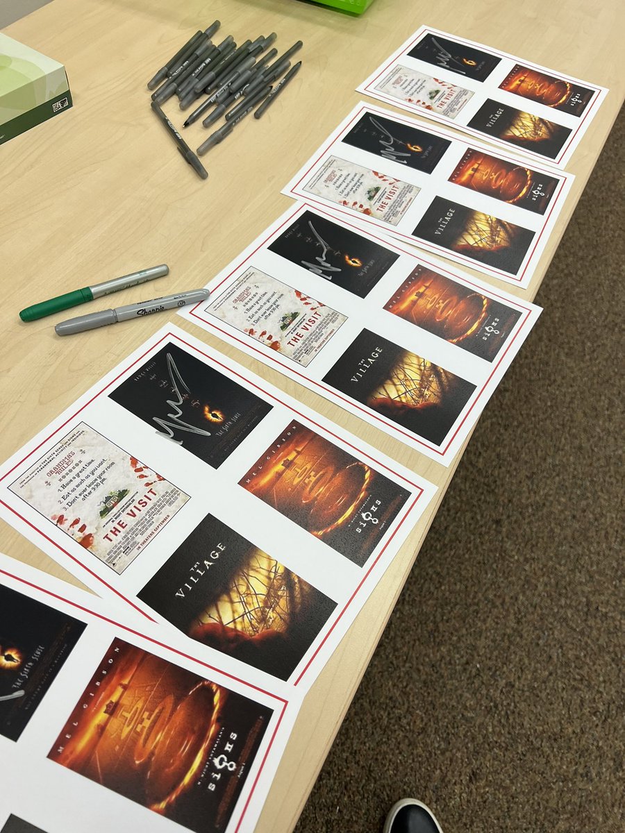 MNightShyamalan's tweet photo. Went for jury duty. Wasn’t selected for, as it turns out, a very serious trial. But was very touched by all involved and the responsibility they and all of us hold. As I left, staff printed out posters of their favorite films of mine to sign. Lovely people. Wish everyone peace. https://t.co/2yPTF8iSC2