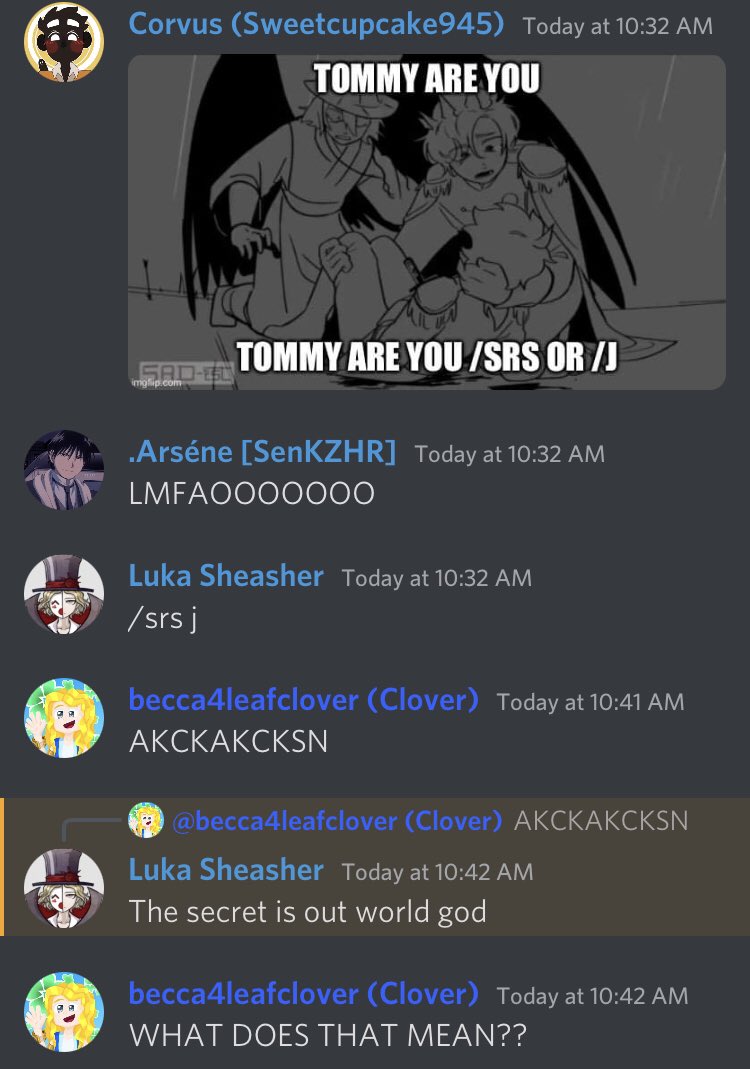 beca3leafclover's tweet photo. There’s conspiracies running about on the server… 

CLOVER 🍀 IS NOT THE WORLD GOD!! 🌎 https://t.co/RhniT0psuH