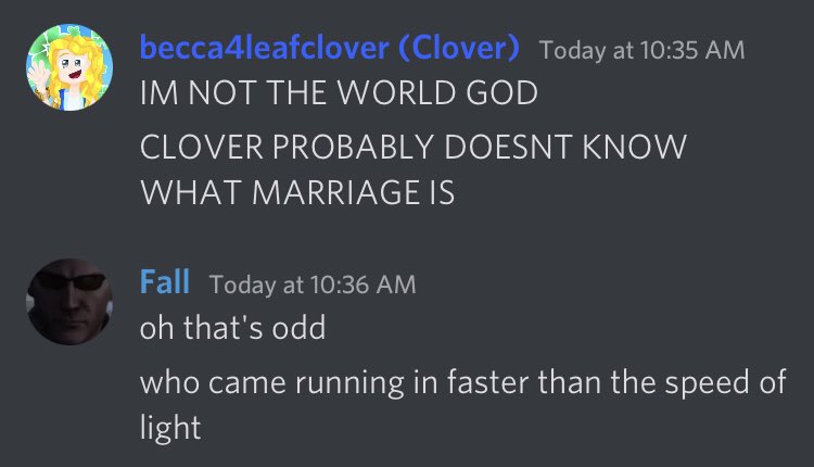 beca3leafclover's tweet photo. There’s conspiracies running about on the server… 

CLOVER 🍀 IS NOT THE WORLD GOD!! 🌎 https://t.co/RhniT0psuH