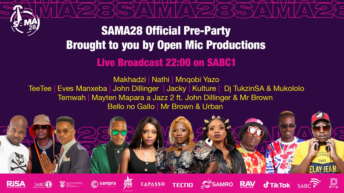 iWeekend enkulu ifikile!  Catch <a href="/TheSAMAs/">The SA Music Awards</a> Pre-Party 📺 LIVE on #SABC1 tonight at 22:00! #SABC1OnLock🔐 #SAMA28