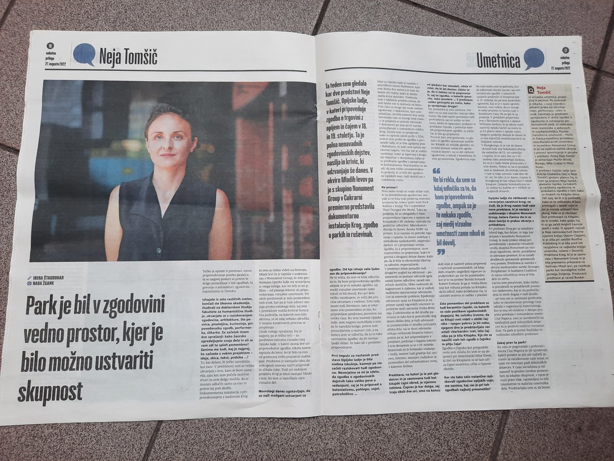 BunkerLjubljana's tweet photo. Intervju z Nejo Tomšič v današnji Sobotni prilogi. O ruševinah, javnem prostoru in predstavi Krog, ki je premiero doživela 23. avgusta na festivalu Mladi levi. 😊
#mladilevifestival #mladilevi2022 #strongerperipheries #CreativeEurope https://t.co/BpXSXF9aLP