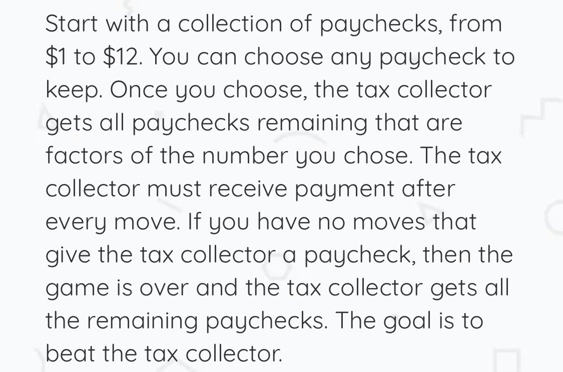 eayers314's tweet photo. One of many thinking tasks from this week. This one was our 2nd curricular task for the year. For each curricular task there was a non-curricular one. The Tax Collector problem was most students’ favorite this week.

#buildingthinkingclassrooms https://t.co/RyWBhhMKam