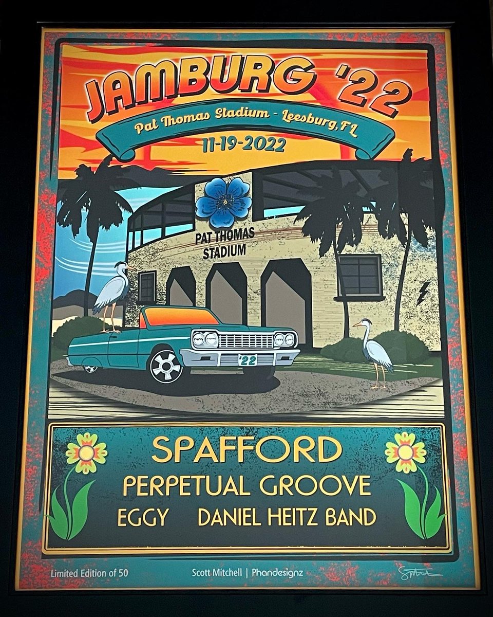 phandesignz's tweet photo. Thrilled to announce the limited edition Jamburg '22 Event Poster! These posters are Online only and won't be sold at the event. All profit will be sent to the Leesburg Center for the Arts. 
LE50, digitally signed
Etsy Link:  https://t.co/n3ZXI5NwpY
#spafford #eggy #eggymusic https://t.co/5Hz3Kp0I3q